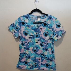 Sesame Street Cookie Monster Floral Scrub Top